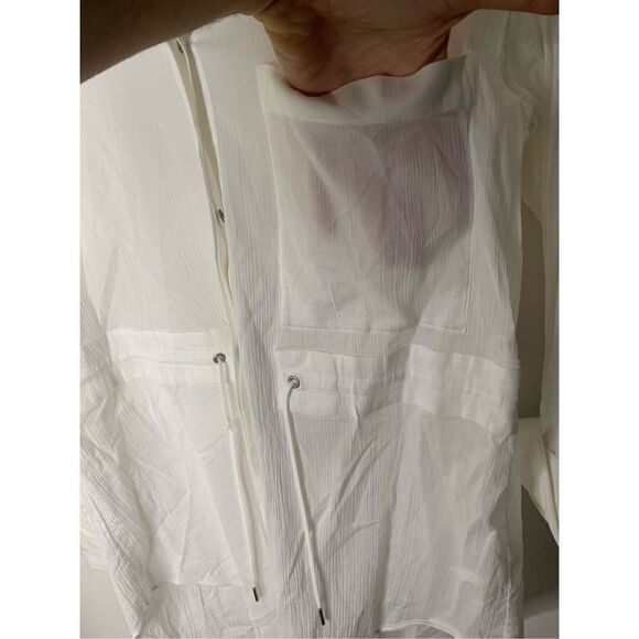 HELMUT LANG Women's MIST CRINKLE COTTON Belted Tunic Top OPTIC WHITE Large - Picture 8 of 8